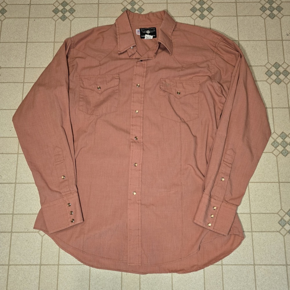 Vtg Ruddock Flying R Ranchwear Shirt Mens L Salmon Check Pearl Snap Button USA